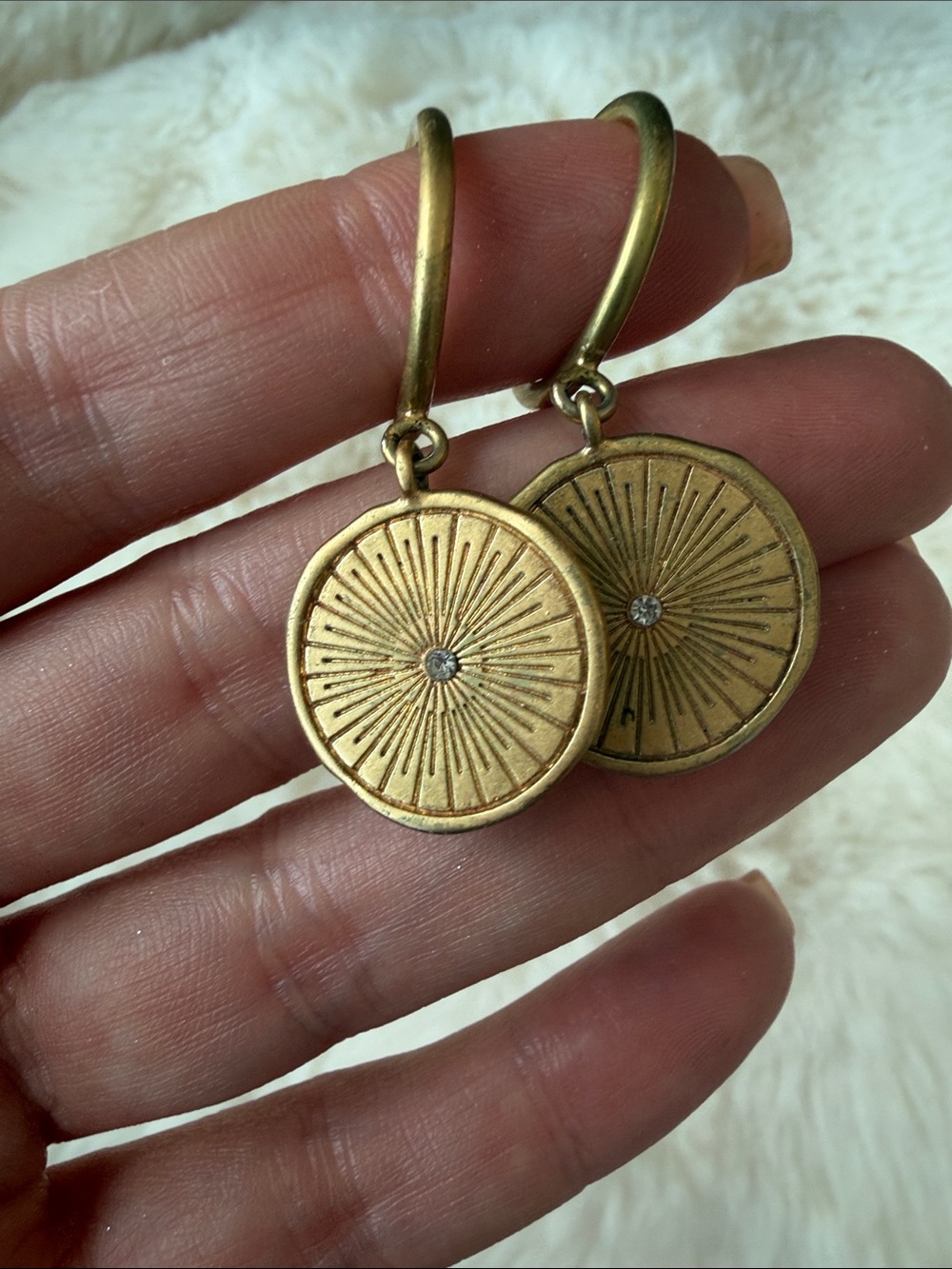 Gold Sunburst Disc Drop Earrings - Satya Jewelry